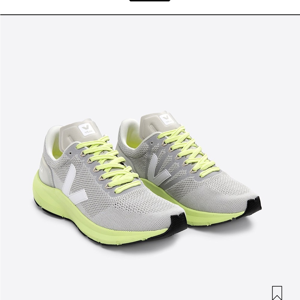 Veja Gray and Neon Green Running Shoes